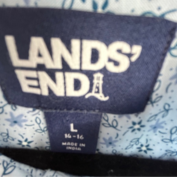 Lands’ End Blue Ditsy Floral Tunic Blouse with Side Pockets Large - Picture 5 of 15